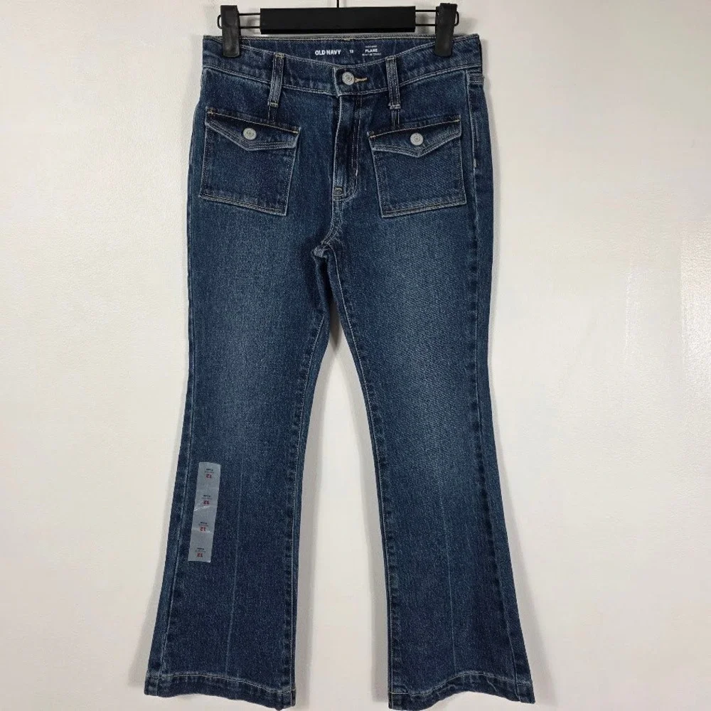 Old Navy Kids Girls High‎ Rise Flare Jeans Blue Size 12 Built In Tough Denim